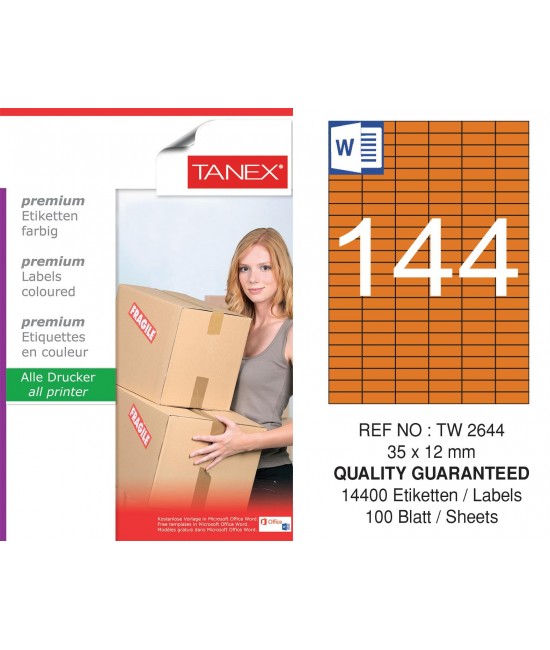 Tanex TW-2644 35x12mm Turuncu Pastel Laser Etiket 100 Lü