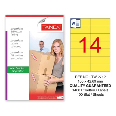 Tanex TW-2712 105x42,69mm Sarı Pastel Laser Etiket 100 Lü Paket Tanex TW-2712 105x42,69mm Sarı Pastel Laser Etiket 100 Lü Paket