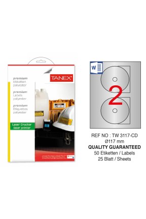 Tanex TW-3117 117mm Gümüş Lazer Etiket 50 Li
