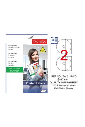 Tanex TW-3117 117mm Kuşe Laser Etiket 100 Lü Paket