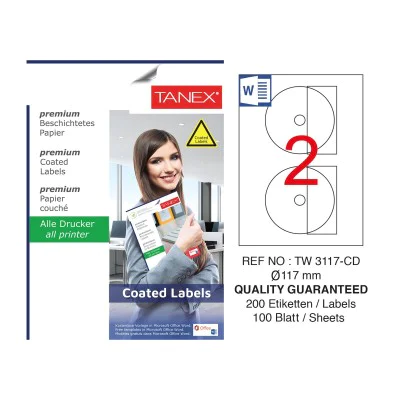 Tanex TW-3117 117mm Kuşe Laser Etiket 100 Lü Paket Tanex TW-3117 117mm Kuşe Laser Etiket 100 Lü Paket