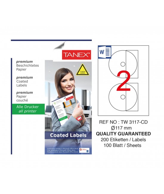 Tanex TW-3117 117mm Kuşe Laser Etiket 100 Lü Paket