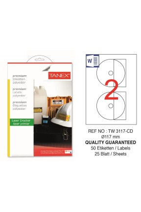 Tanex TW-3117 117mm Polyester Etiket 25 Li