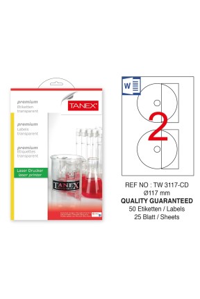 Tanex TW-3117 117mm Şeffaf Laser Etiket 50 Li