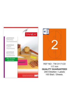 Tanex TW-3117 117mm Turuncu Floresan Laser Etiket 100 Lü