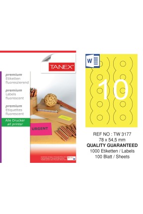 Tanex TW-3177 78x54,5 mm Sarı Floresan Laser Etiket 100 Lü 