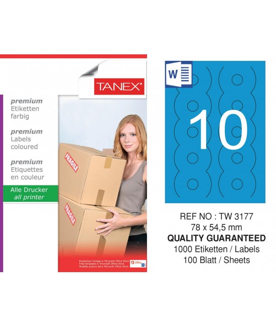 Tanex TW-3177 78x54,5mm Mavi Pastel Laser Etiket 100 Lü