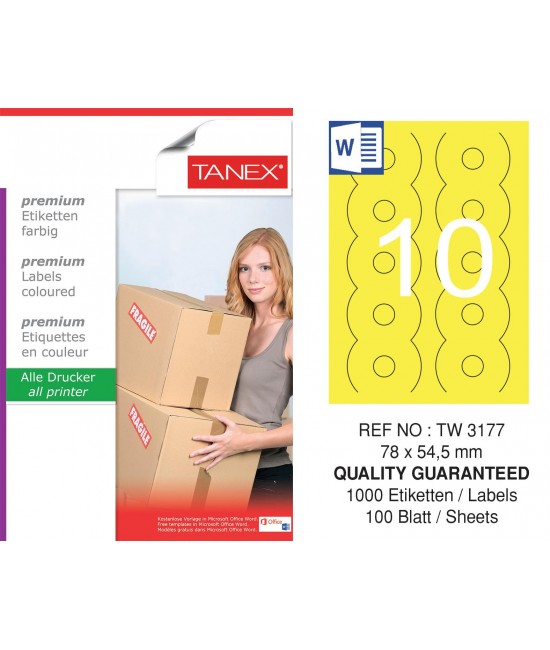 Tanex TW-3177 78x54,5mm Sarı Pastel Laser Etiket 100 Lü Paket