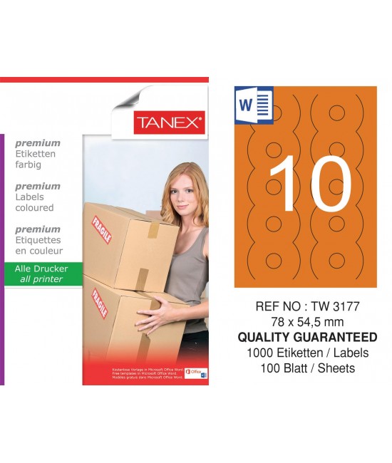 Tanex TW-3177 78x54,5mm Turuncu Pastel Laser Etiket 100 Lü