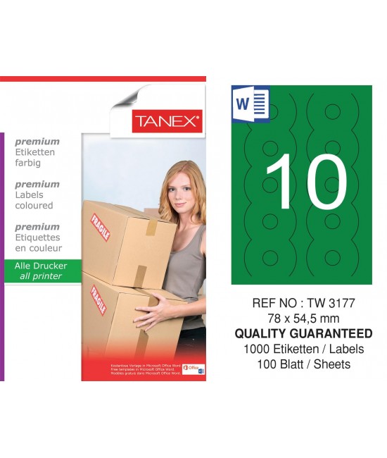 Tanex TW-3177 78x54,5mm Yeşil Pastel Laser Etiket 100 Lü