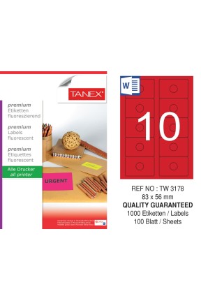 Tanex TW-3178 83x56 mm Kırmızı Floresan Laser Etiket 100 Lü 