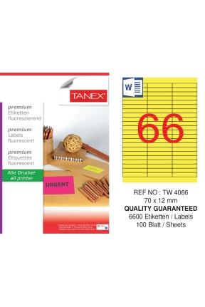 Tanex TW-4066 70x12 mm Sarı Floresan Laser Etiket 100 Lü 
