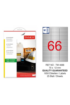Tanex TW-4066 70x12mm Gümüş Lazer Etiket 1650 Li