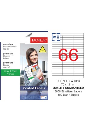 Tanex TW-4066 70x12mm Kuşe Laser Etiket 100 Lü Paket