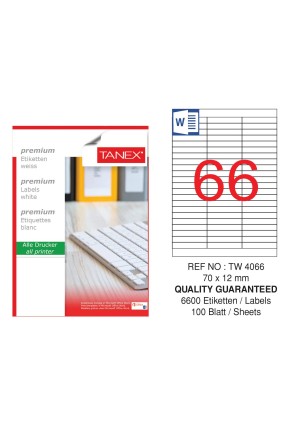 Tanex TW-4066 70x12mm Laser Etiket 100 Lü Paket