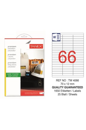 Tanex TW-4066 70x12mm Polyester Etiket 25 Li