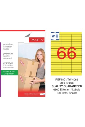 Tanex TW-4066 70x12mm Sarı Pastel Laser Etiket 100 Lü Paket