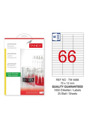 Tanex TW-4066 70x12mm Şeffaf Laser Etiket1650 Li