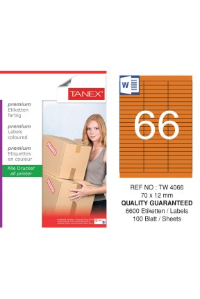 Tanex TW-4066 70x12mm Turuncu Pastel Laser Etiket 100 Lü 
