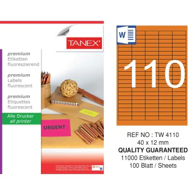 Tanex Tw-4110 40x12 mm Flo Turuncu Laser Etiket Tanex Tw-4110 40x12 mm Flo Turuncu Laser Etiket