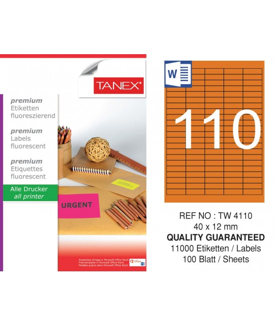 Tanex Tw-4110 40x12 mm Flo Turuncu Laser Etiket