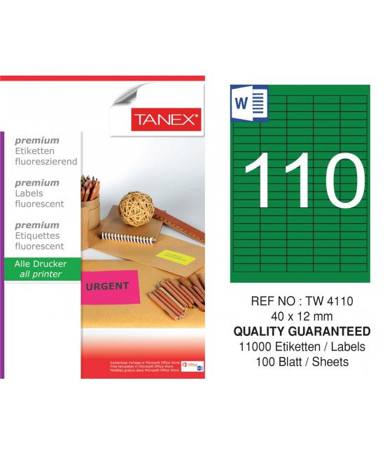 Tanex Tw-4110 40x12 mm Yeşil Floresan Laser Etiket 100 Lü