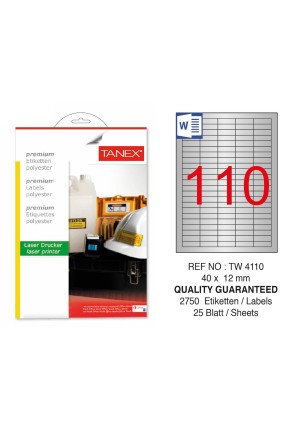 Tanex TW-4110 40x12mm Gümüş Lazer Etiket 2750 Li