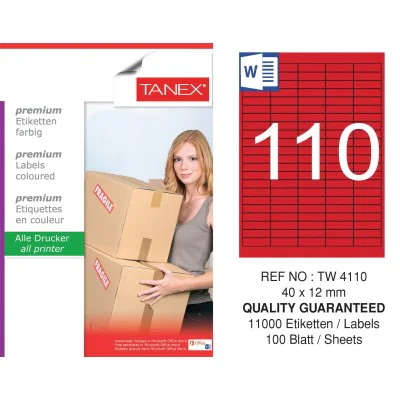Tanex TW-4110 40x12mm Kırmızı Pastel Laser Etiket 100 Lü