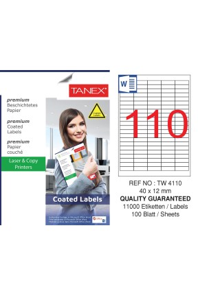 Tanex TW-4110 40x12mm Kuşe Laser Etiket 100 Lü Paket