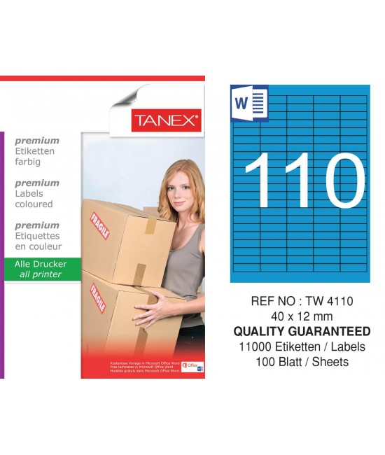 Tanex TW-4110 40x12mm Mavi Pastel Laser Etiket 100 Lü
