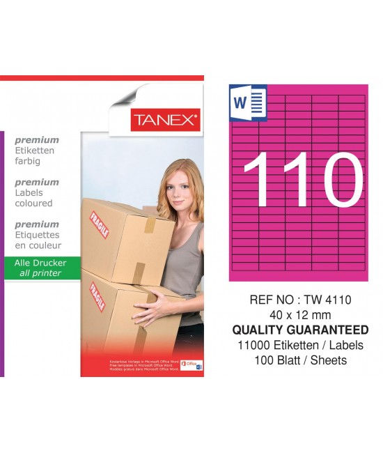 Tanex TW-4110 40x12mm Pembe Pastel Laser Etiket 100 Lü