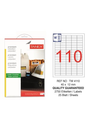 Tanex TW-4110 40x12mm Polyester Etiket 25 Li