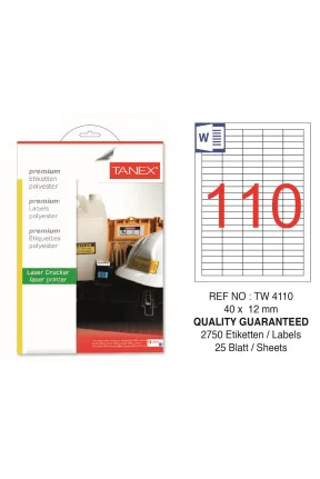 Tanex TW-4110 40x12mm Polyester Etiket 25 Li