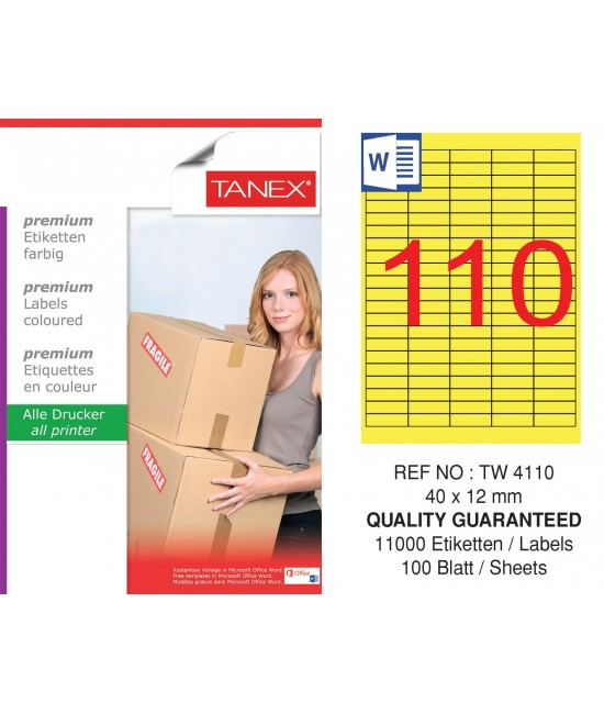 Tanex TW-4110 40x12mm Sarı Pastel Laser Etiket 100 Lü Paket