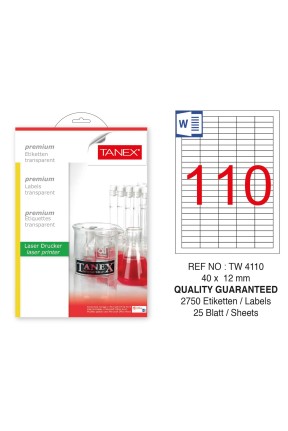 Tanex TW-4110 40x12mm Şeffaf Laser Etiket 2750 Li