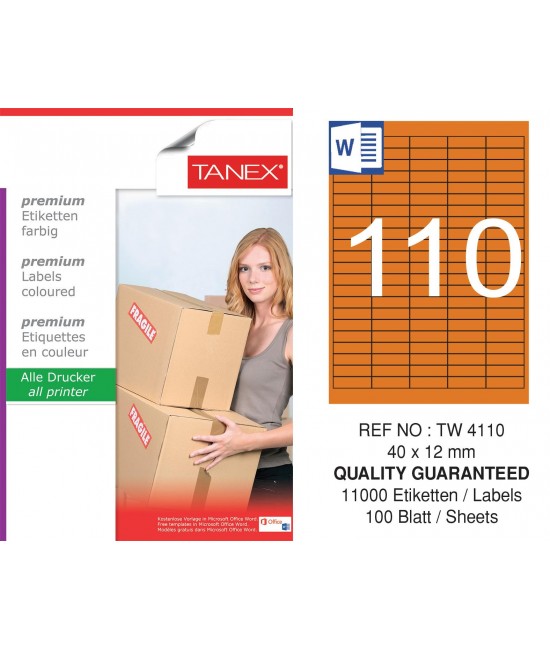 Tanex TW-4110 40x12mm Turuncu Pastel Laser Etiket 100 Lü