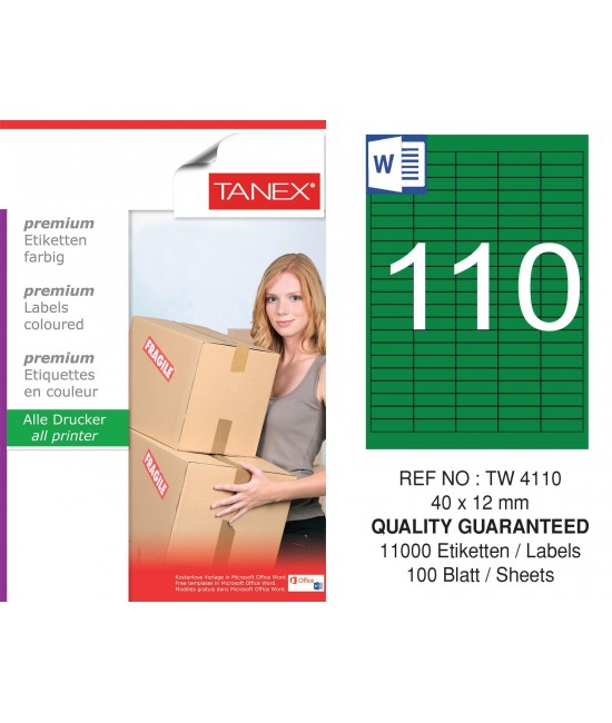 Tanex TW-4110 40x12mm Yeşil Pastel Laser Etiket 100 Lü