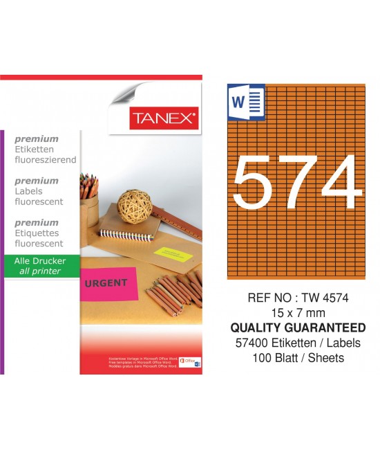 Tanex Tw-4574 15x7 mm Flo Turuncu Laser Etiket