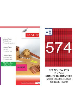 Tanex TW-4574 15x7 mm Kırmızı Floresan Laser Etiket 100 Lü 