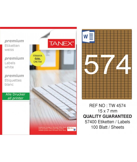 Tanex TW-4574 15x7 mm Kraft Etiket 100 Lü Paket