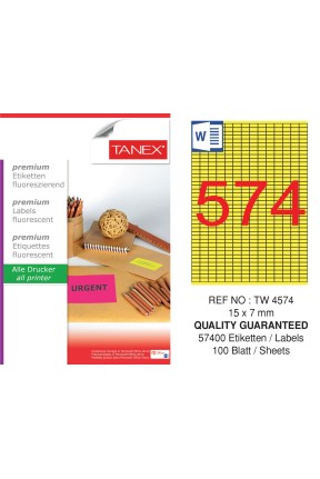 Tanex TW-4574 15x7 mm Sarı Floresan Laser Etiket 100 Lü 