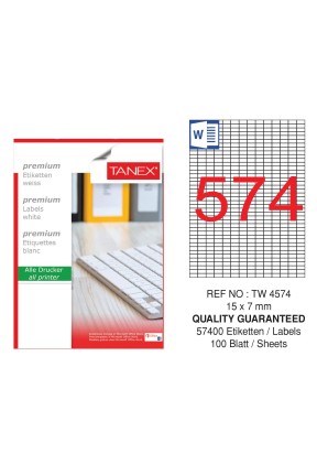 Tanex TW-4574 15x7 mm Sökülebilir Etiket 100 Lü