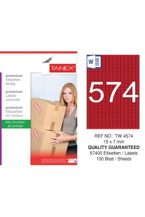 Tanex TW-4574 15x7mm Kırmızı Pastel Laser Etiket 100 Lü 
