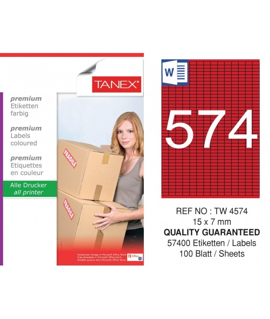 Tanex TW-4574 15x7mm Kırmızı Pastel Laser Etiket 100 Lü