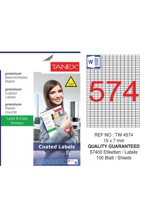 Tanex TW-4574 15x7mm Kuşe Lazer Etiket 100 Lü Paket