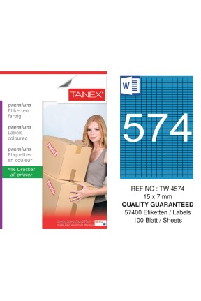 Tanex TW-4574 15x7mm Mavi Pastel Laser Etiket 100 Lü 