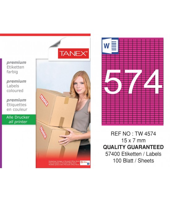Tanex TW-4574 15x7mm Pembe Pastel Laser Etiket 100 Lü