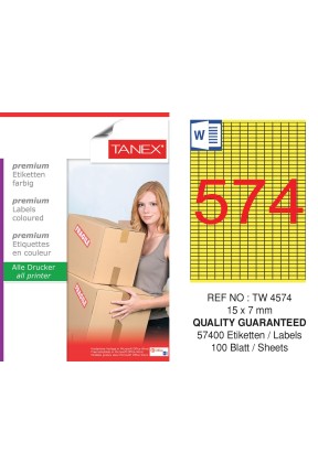 Tanex TW-4574 15x7mm Sarı Pastel  Laser Etiket 100 Lü Paket