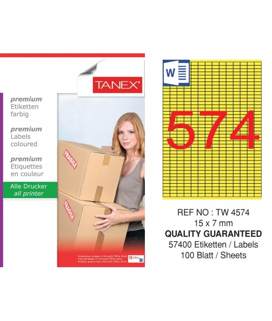 Tanex TW-4574 15x7mm Sarı Pastel  Laser Etiket 100 Lü Paket