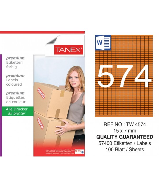 Tanex TW-4574 15x7mm Turuncu Pastel Laser Etiket 100 Lü
